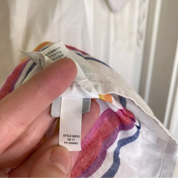J Crew Linen Mini Dress White Rainbow Stripe Off Shoulder Size XS - Picture 9 of 9
